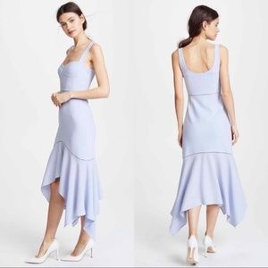 SIMKHAI Seersucker Handkerchief Bustier Midi Cocktail Dress